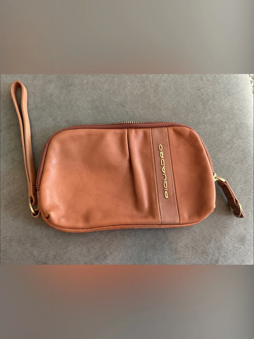 Piquadro Women's Camel Colored Leather Wristlet Clutch